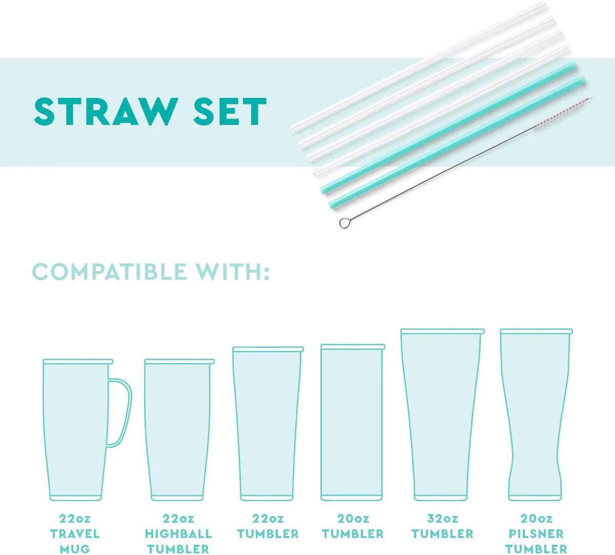 Swig Life Reusable Straws Derby Day + Blush Tall Straw Set & Cleaning Brush, Each Straw is 10.25 inch Long (Fits Swig Life 20oz Tumblers, 22oz, and 32oz Tumblers)