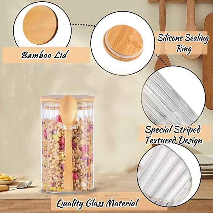 25 FL OZ Large Airtight Glass Jar with Bamboo Spoons Lids Overnight Oats Container Decorative Coffee Bar Food Storage Jar Cereal Nuts Salts Coffee Tea Flour Sugar Container Spice Jar