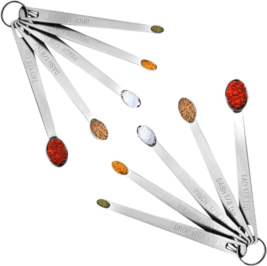 2 Pack Teaspoon Measuring Spoons, 1/4 tsp, 1/8 tsp, 1/16 tsp, 1/32 tsp, 1/64 tsp Mini Measuring Spoons Set, Stainless Steel Cooking Baking Tiny Measuring Spoon for Powders, Spices, Salt