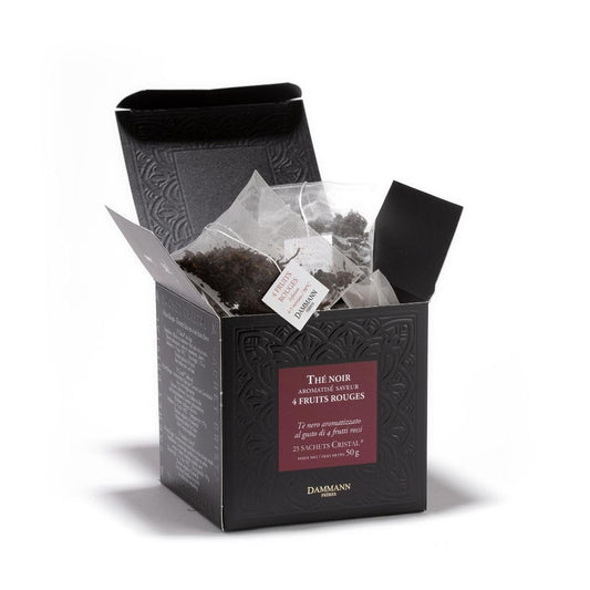 Dammann Freres Sachets, Quatre Fruits Rouges Tea Bags, Premium Gourmet French Black Tea, Blend Strawberry, Cherry, Raspberry, Red Currant Flavors, 25 Count (Single Pack)