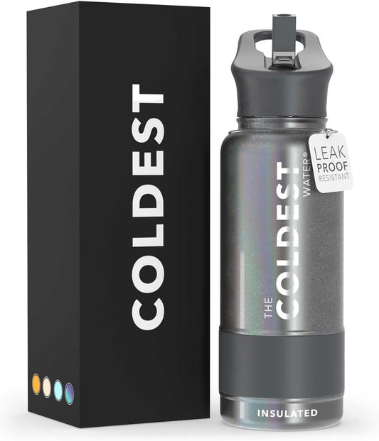 Coldest Insulated Water Bottle with Straw Lid - Stainless Steel Metal Insulated Bottle for Men & Women (Stardust Glitter, 32 oz)