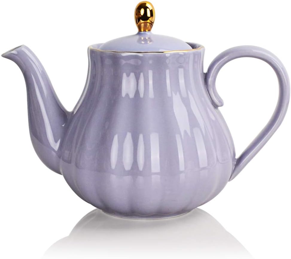 Sweejar Royal Teapot, Ceramic Tea Pot with Removable Stainless Steel Infuser, Blooming & Loose Leaf Teapot - 28 Ounce(Purple)