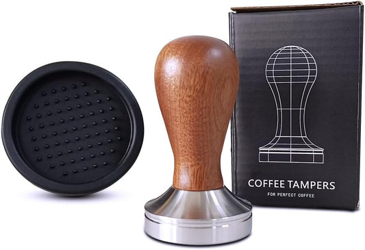 51mm Coffee Tamper Espresso Hand Tamper 304 Stainless Steel Espresso Wooden Handle Coffee Tamper with Mat (51mm)