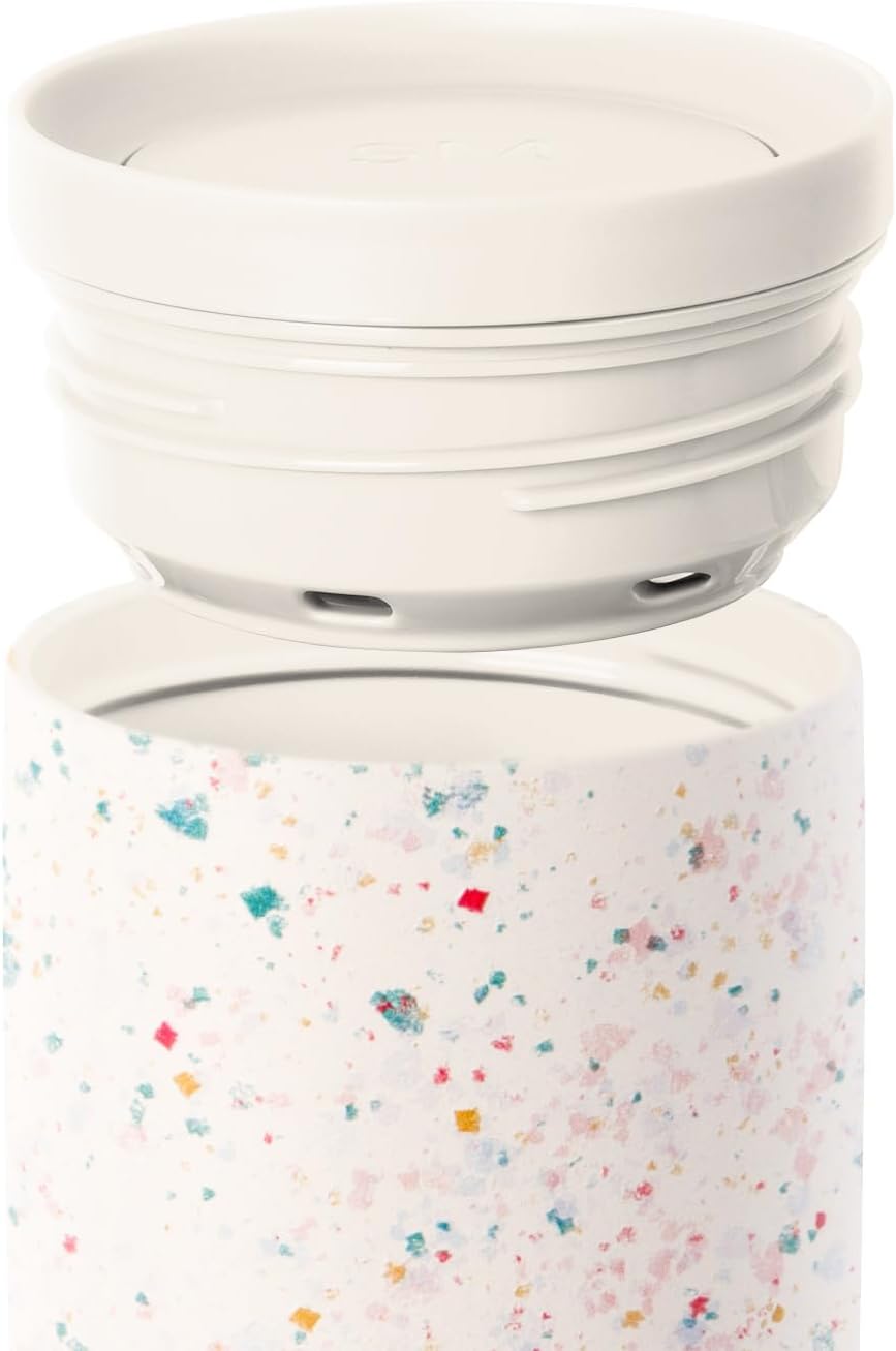 Simple Modern Travel Coffee Mug Tumbler with 360° Lid | Ceramic-Lined Insulated Stainless Steel Cold Brew Iced Coffee Cup | Gifts for Women Men Her Him | Voyager Signature | 12oz | Cream Terrazzo