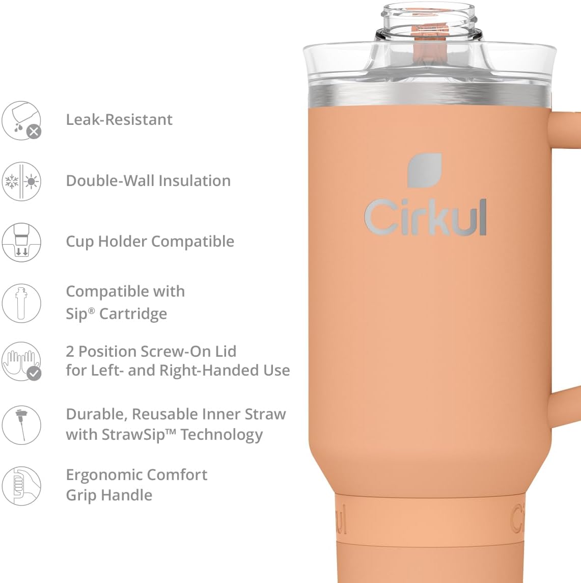 Cirkul 40oz. Apricot Stainless Steel Tumbler with Handle, All-Day StrawSip™, Double-Wall Insulated