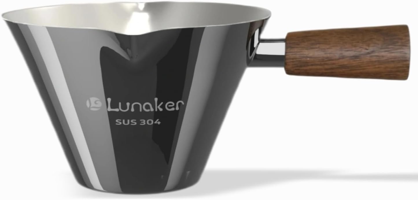 Stainless Steel Espresso Cup - Espresso Shot Cup with Wooden Handle -Measuring Cup with Double Spouts - 4.1OZ/120ML, Bright Silver