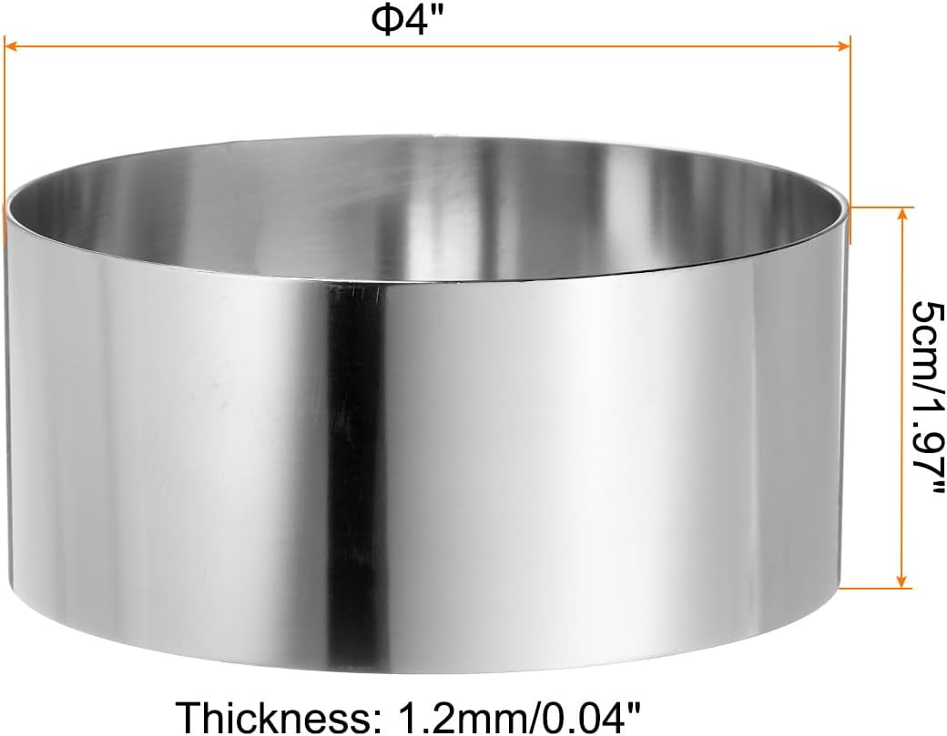 HARFINGTON Round Cake Ring 4 x 2 Inch Seamless Stainless Steel Pastry Mousse Dessert Ring Mirror Coating for Baking Cooking Making Tool