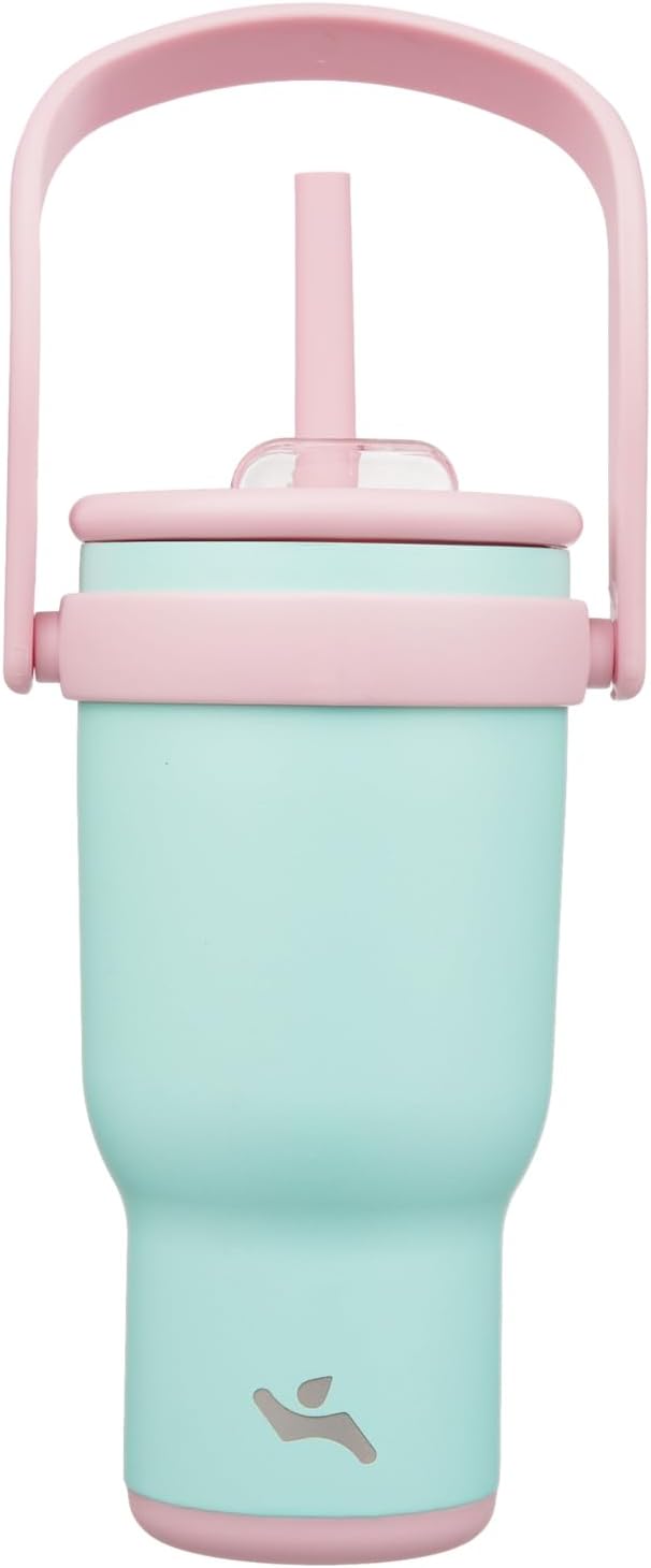 30 oz Tumbler with Side Handle, Insulated Water Bottle with Straw and 2 in 1 Lid, Stainless Steel Cup Travel Coffee Mug for Sports Office Gym,Guava