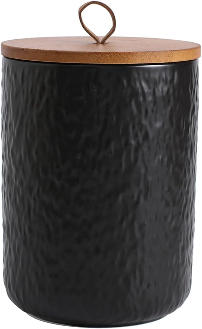 Black White Ceramic Coffee Canister Tea Canister with Seal Wood Lid, Airtight Coffee Storage Container for Coffee Bean, Ground Coffee, Sugar, Cookie Candy jar (Black, 800ml)