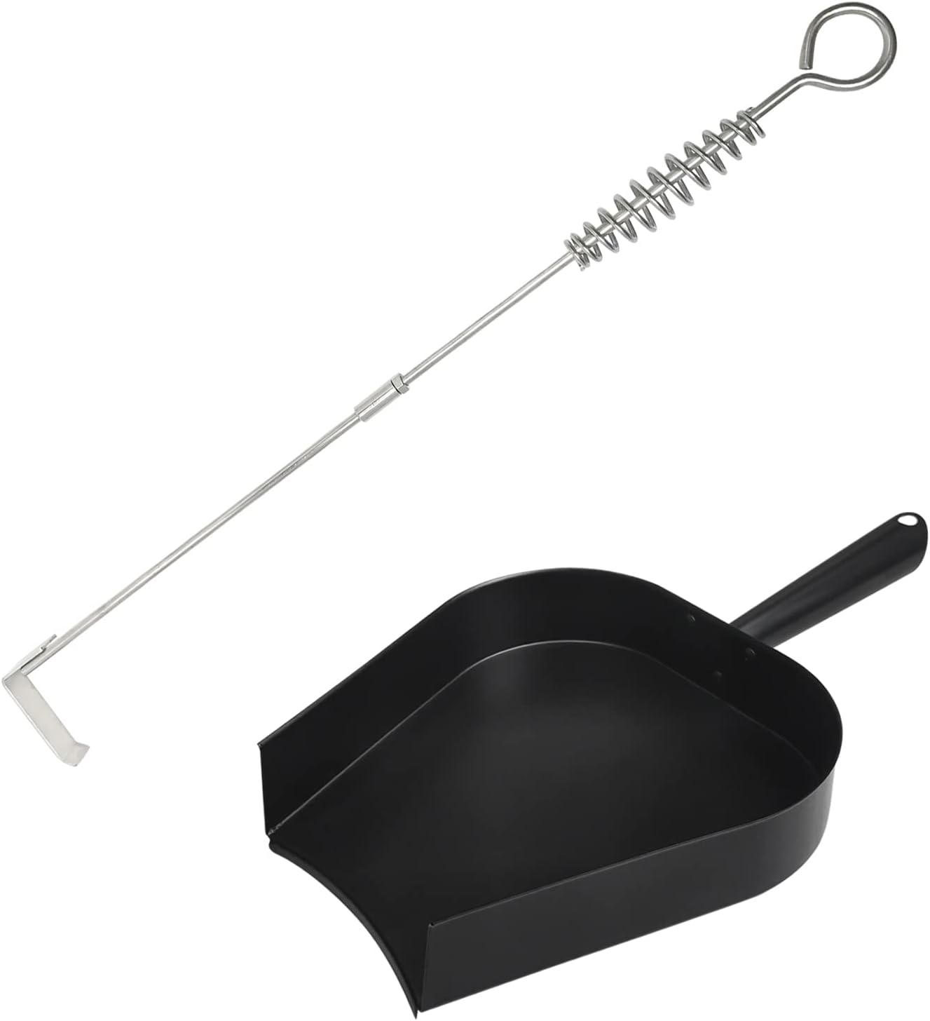 18” BBQ Ash Removal Tool and Ash Pan for Big Green Egg Accessories, Stainless Steel Ash Tool Poker for BGE Primo and Other Charcoal Kamado Stove(at+AP)