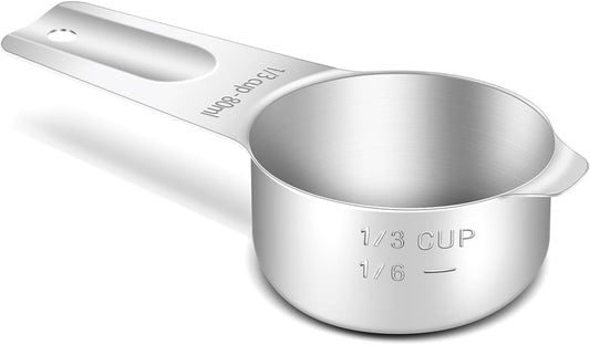 1PCS 1/3Cup (80ml, 2.7oz) Single Measuring Cup, Stainless Steel Measure Scoop, Metric and US Measurement, Heavy Duty, Dishwasher Safe