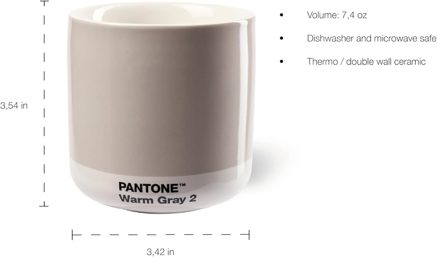 Copenhagen Design Pantone Latte Cup - Double Wall Thermo - Cappuccino Handleless Mug - 7.44oz/220ml, Warm Grey 2