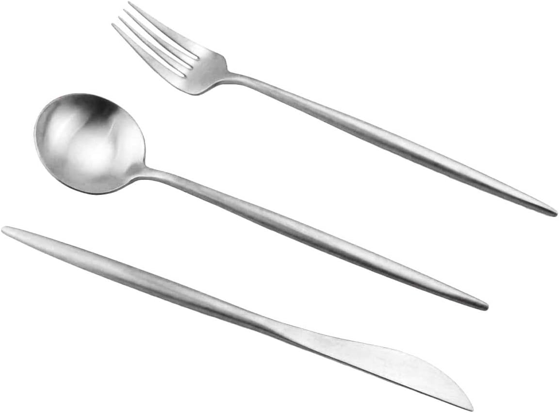 Gugrida Reusable Travel Utensils, 7 Pieces Portable 18/10 Stainless Steel include Knife Fork Spoon Chopsticks Cleaning Brush Straws Portable Pouch, Eco-friendly Camping Silverware Set, Dishwasher Safe