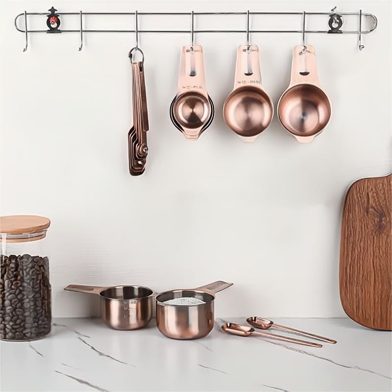 Copper Measuring Cups Set 7, Stainless Steel Set for Kitchen & Baking, Meteor Metric & US Cups With 2/3 & 3/4 Measure for Dry & Liquid Ingredients