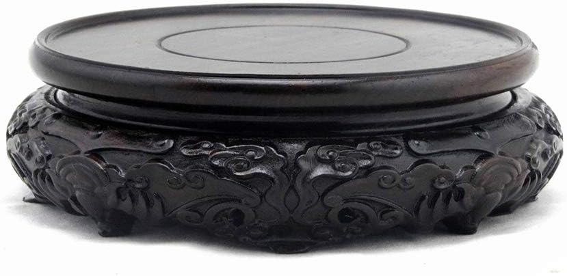 GOLDY&WENDY Oriental Luxury Round Elm Solid Wood Vase Display Stands Pedestal Base, Bat Pattern 3.9 in Diameter