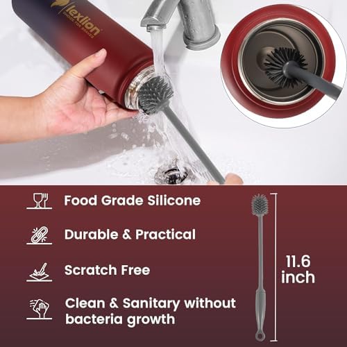 Lexlion 22 Oz Triple Walled Insulated Stainless Steel Fruit Infuser Water Bottle, 3 Lids, Silicone Sleeve, Leakproof, Dishwasher Safe