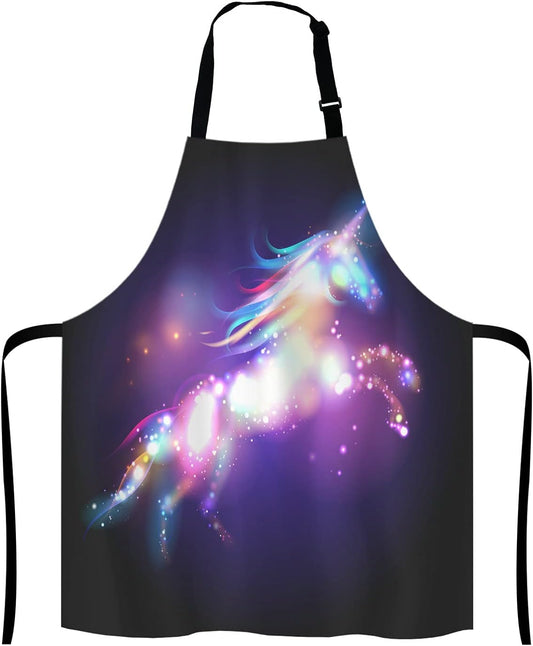 Unicorn Magic Design With Stars Adjustable Bib Apron, Unicorn Rainbow Galaxy Space Cooking Kitchen Apron for Men Women