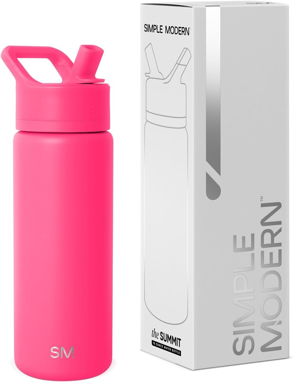 Simple Modern Kids Water Bottle with Straw Lid | Vacuum Insulated Stainless Steel Metal | Reusable Leak Proof BPA-Free Thermos for School | Summit Collection | 18oz, Malibu