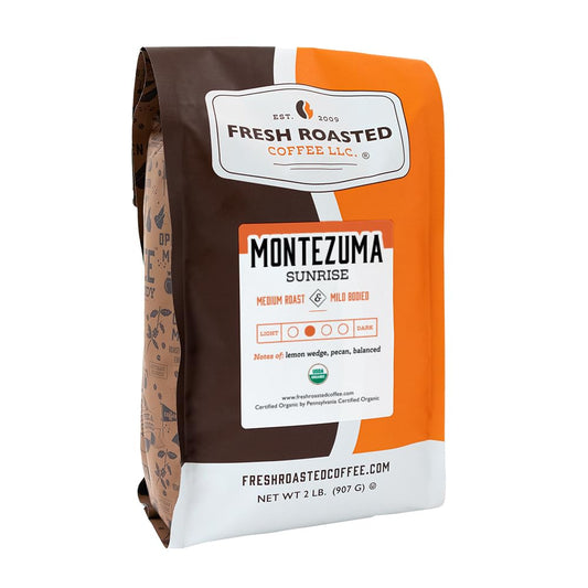Fresh Roasted Coffee, Organic Montezuma Sunrise| USDA Organic, Kosher | Medium Roast 2 lb (32 oz) Ground