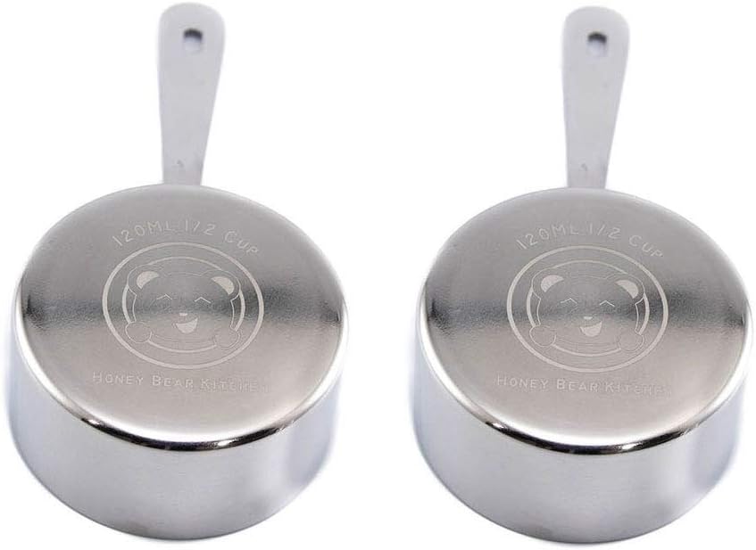 Honey Bear Kitchen 1/2 Cup 120 ml Measuring Scoop Cups, Polished Stainless Steel (Set of 2)