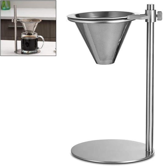 Stainless Steel Adjustable Pour Over Coffee Maker, Adjustable Stand, Double Layer Filter, Freestanding Drip Cone Brewer and Stand, Make Coffee Directly into Mug, Cup or