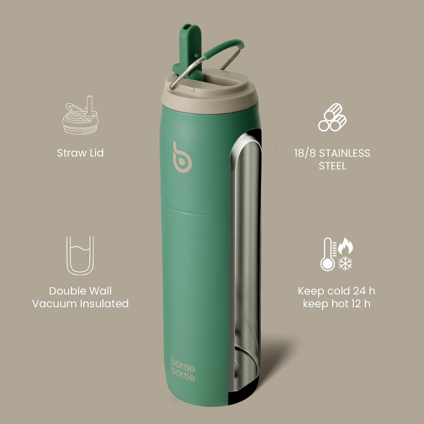 BOTTLE BOTTLE Stainless Steel Water Bottle with Straw Lid and Handle 32 oz Vacuum Insulated Cup for Sports Travel Gym Hiking, Leak-Proof Wide Mouth Water Bottles for Men,forests
