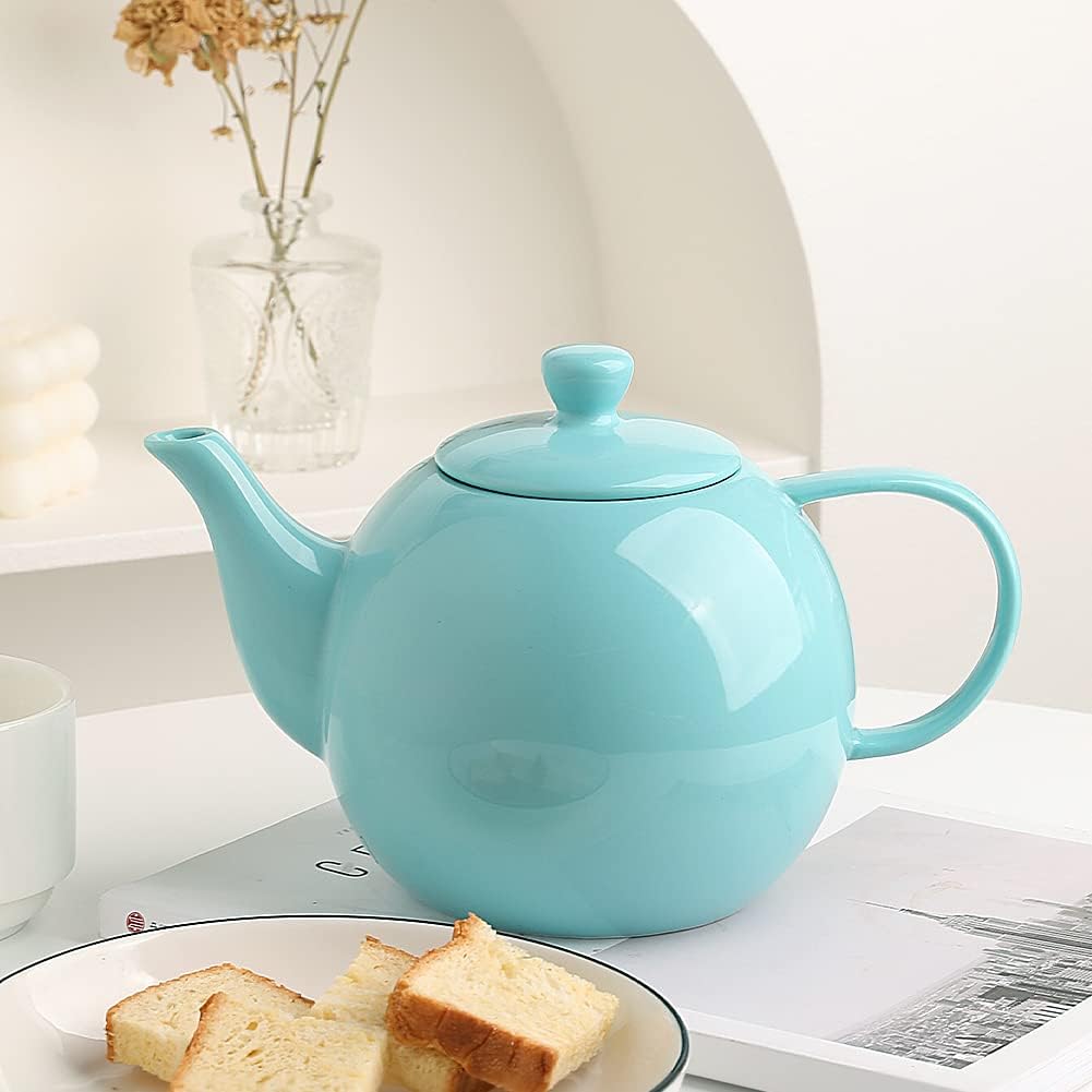 Sweejar Porcelain Teapot with Removable Stainless Steel Infuser,Microwave & Dishwasher Safe Tea Pots for Loose Tea,Tea Infuser Pots for Chrismas Women Gift (40oz Turquoise)