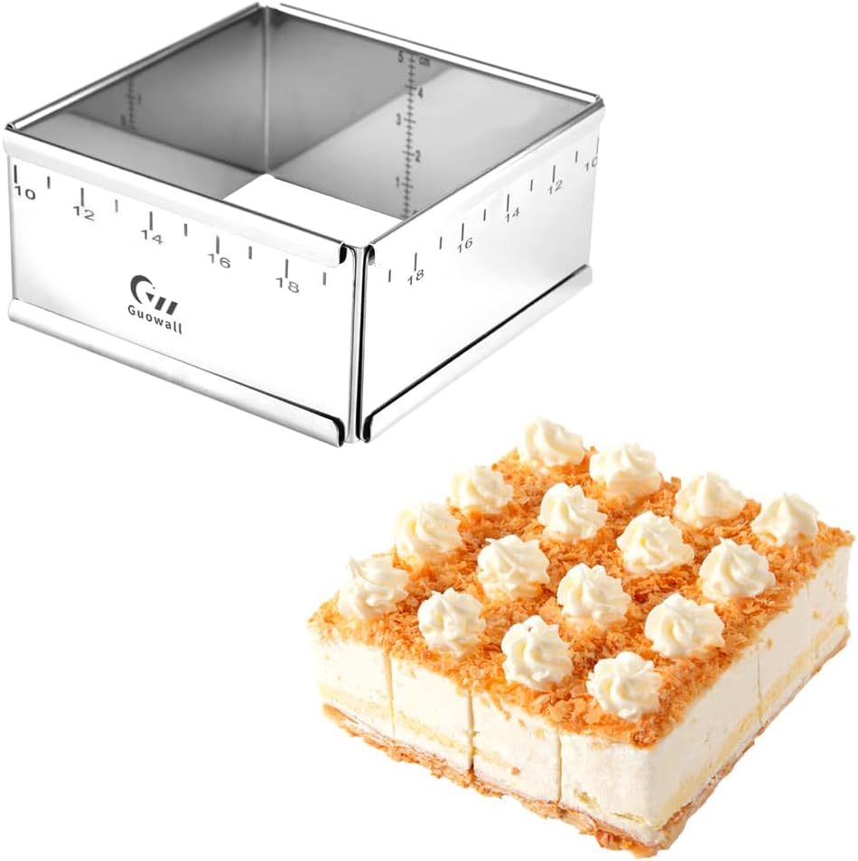 Guowall Stainless Steel Extensible Cake Ring Mold Detachable Square Shaped Mousse Ring Nonstick Cake Mould for Baking Tools - 4in