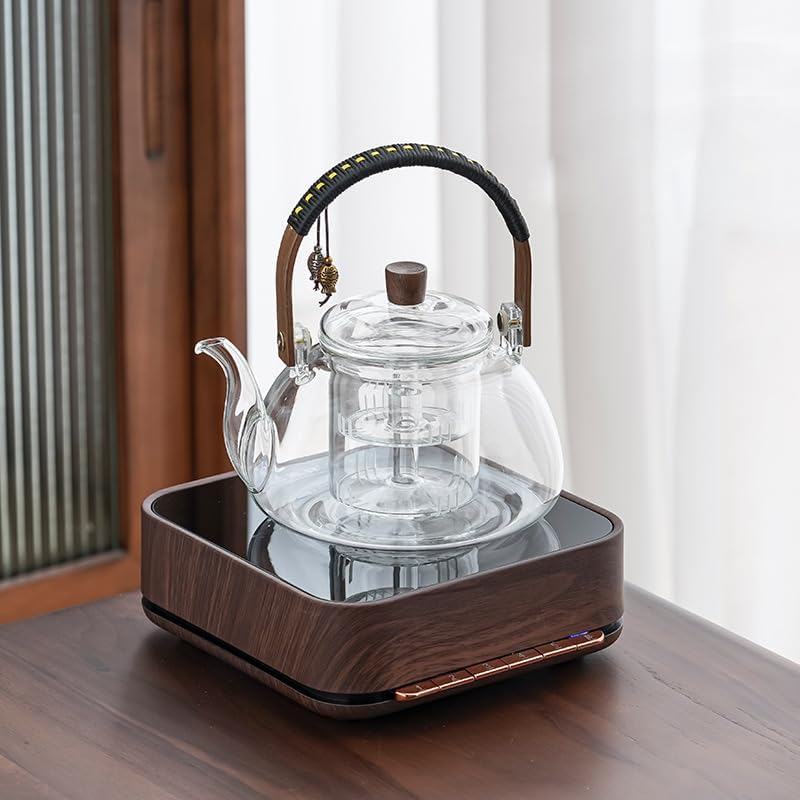 ZENATION Japanese Style 950ml Glass Teapot with Removable Infuser, Stovetop Safe Tea Kettle, Blooming and Loose Leaf Tea Maker Set (Clear)