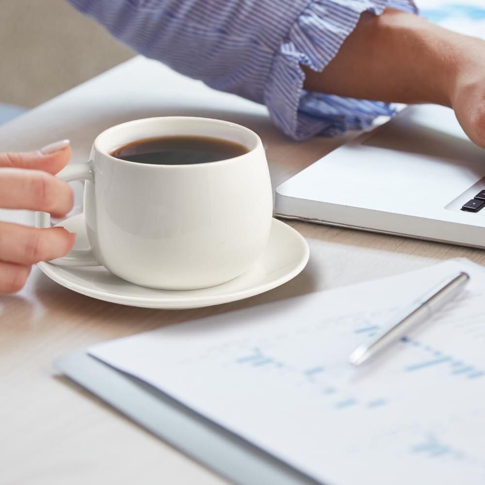 Porcelain Coffee Cup with Saucer 270ml/9oz, Minimalist Design, Perfect for Latte, Cappuccino, and Tea, White