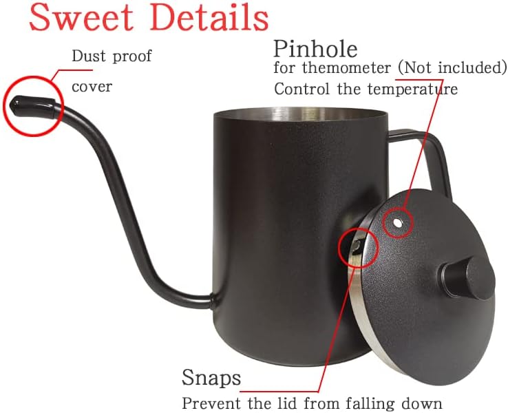 WELLLINK Pour Over Coffee Kettle 20oz 600ML, Leak Proof One-Piece 304 Stainless Steel Gooseneck Kettle with Lid, Food Grade Easy-Clean Narrow Spout & 40 Filters for Home Brewing