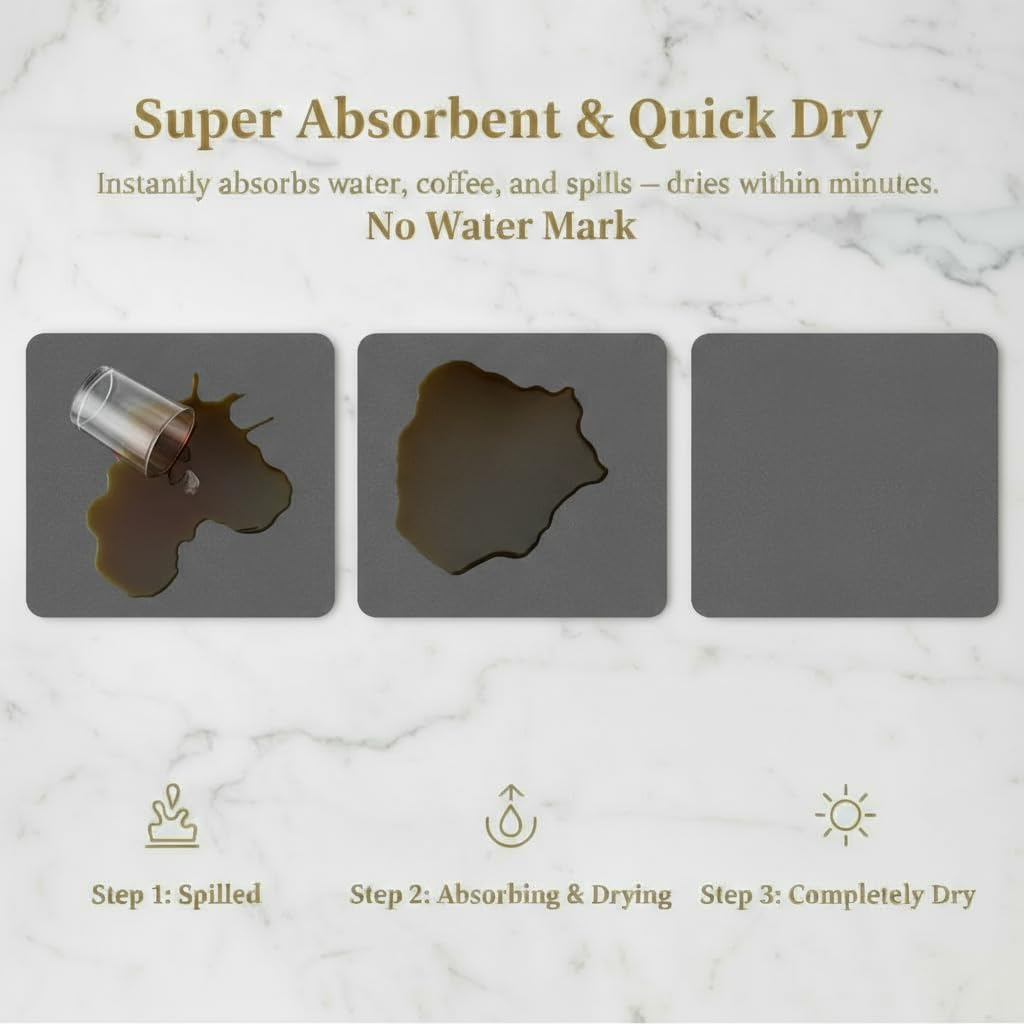 Dish Drying Mat Super Absorbent – 17" x 31" Coffee Mat for Countertops – Non-Slip Drying Mat for Kitchen Counter – Easy to Clean Water Absorbent Mat – XLarge Dish Drying Mats (Dark Gray)