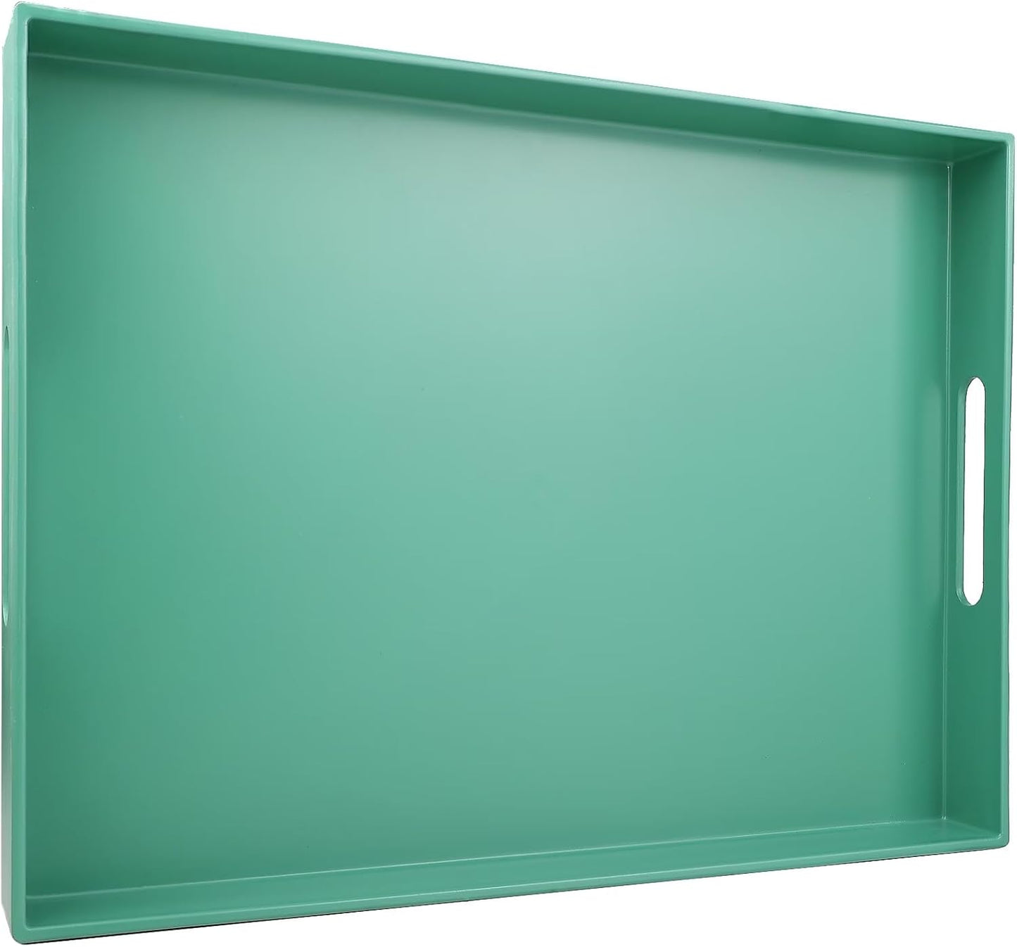 Green Serving Tray for Coffee Table, Rectangular Plastic Decorative Tray with Handles for Entertaining, Outdoor Patio, Living Room, Ottoman, Bathroom Counter, 11.8”*15.7”*1.6”