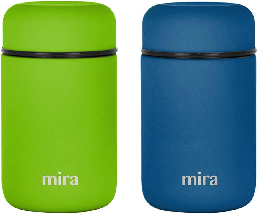 MIRA 2 Pack Insulated Food Jar Thermos for Hot Food & Soup, Compact Stainless Steel Vacuum Lunch Container, 13.5 oz, Cactus Green, Denim