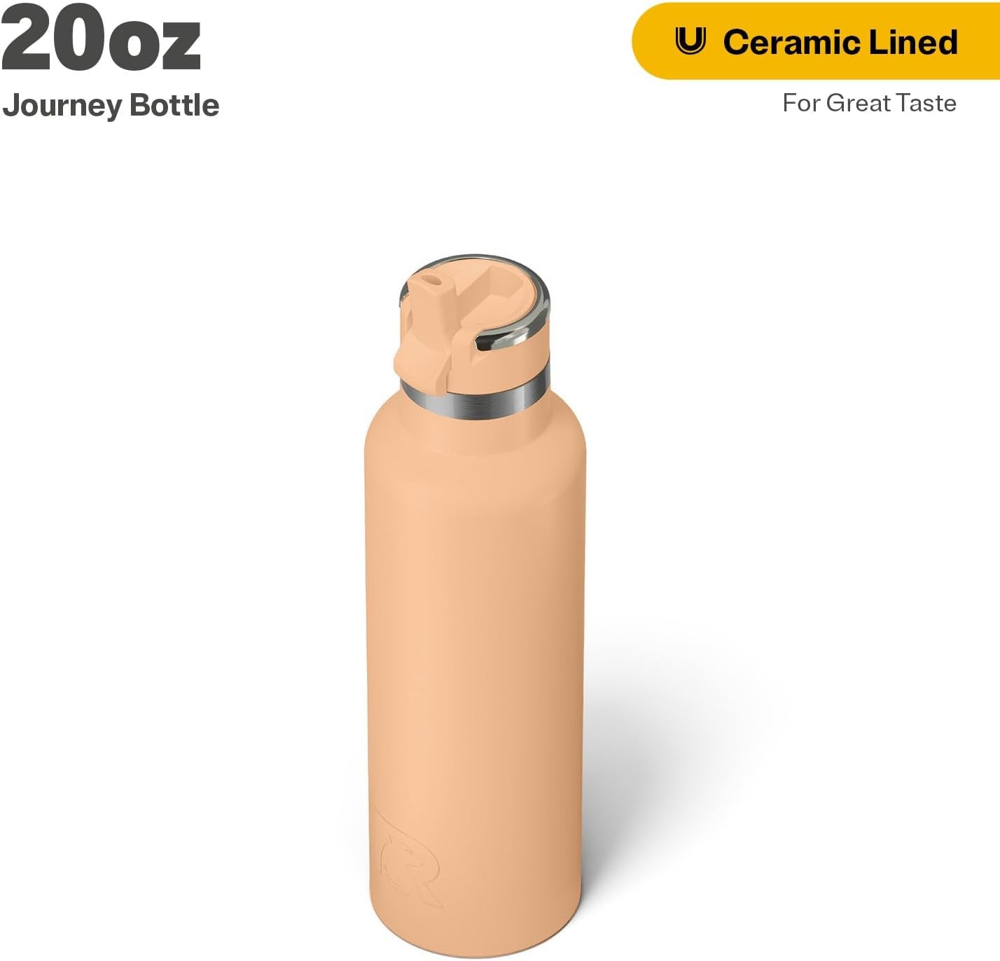 RTIC 20oz Journey Bottle Metal Stainless Steel Vacuum Insulated, BPA Free, Reusable, for Water, Hot and Cold Drinks, Travel, Sports, Camping, Peach Tea