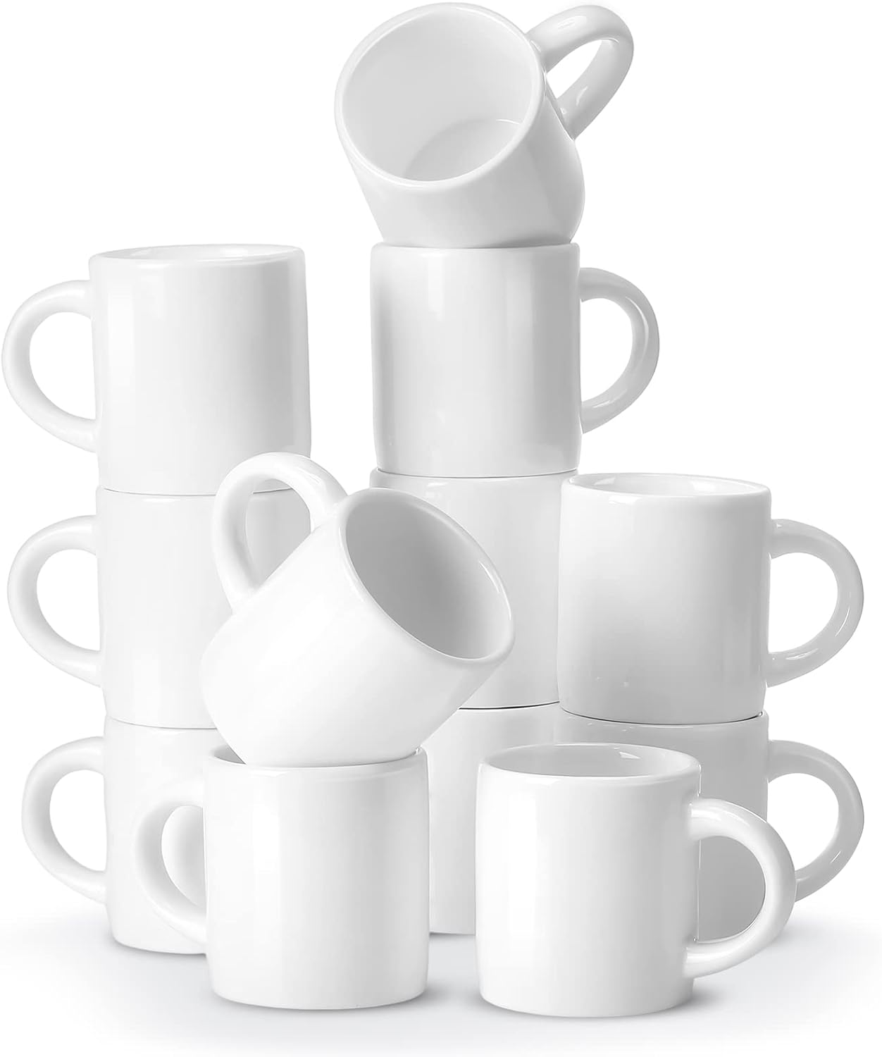 Roshtia 12 Pieces 3 oz Espresso Mugs Espresso Cups Mini Coffee Mugs with Handles Porcelain Coffee Cups Ceramic Smooth Demitasse for Tea Drinks Cocoa Milk Water(White)
