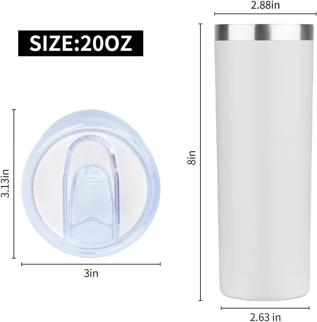 HASLE OUTFITTERS 20 oz Skinny Tumbler, Stainless Steel Insulated Slim Tumbler with Lid, Reusable Double Wall Travel Coffee Mug, Durable Powder Coated Travel Water Cup(White, 1)