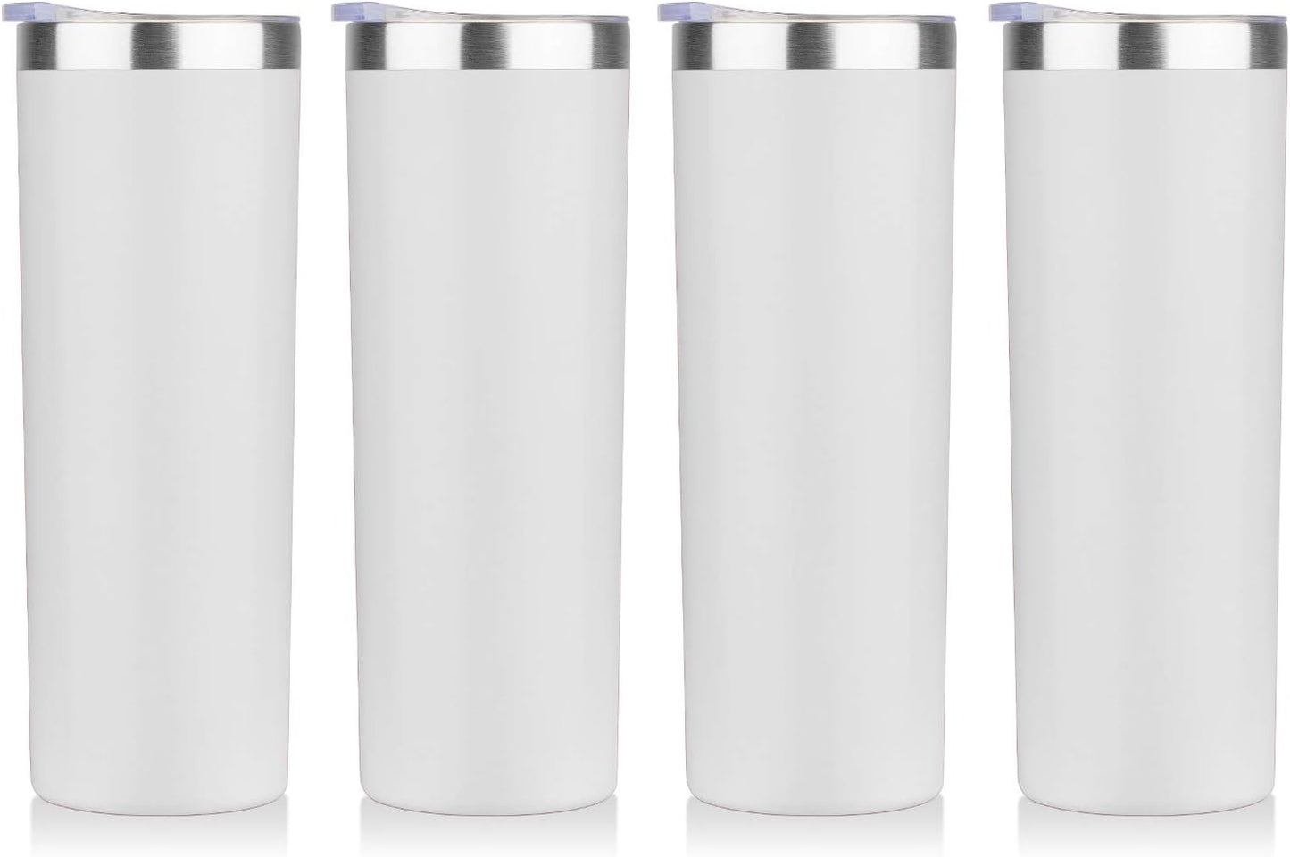 HASLE OUTFITTERS 20 oz Skinny Tumblers Bulk Set, Stainless Steel Insulated Slim Tumblers with Lids, Reusable Double Wall Travel Coffee Mugs, Durable Powder Coated Travel Water Cups(White, 4)