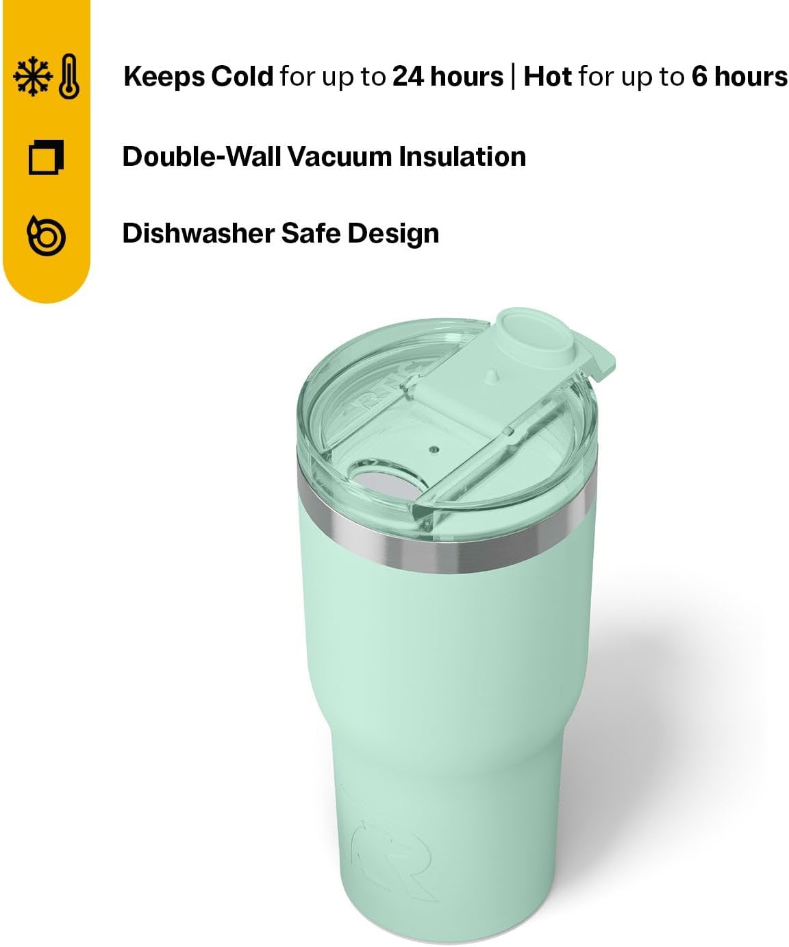 RTIC 20oz Essential Tumbler with Lid, Insulated, Stainless Steel, Metal, Double Wall Vacuum-Insulation, Ceramic Lined, Travel Cup for Iced Coffee, Tea, Hot and Cold Drink, Fresh Mint