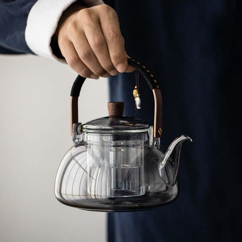 ZENATION Japanese Style 950ml Glass Teapot with Removable Infuser, Stovetop Safe Tea Kettle, Blooming and Loose Leaf Tea Maker Set (Gray)