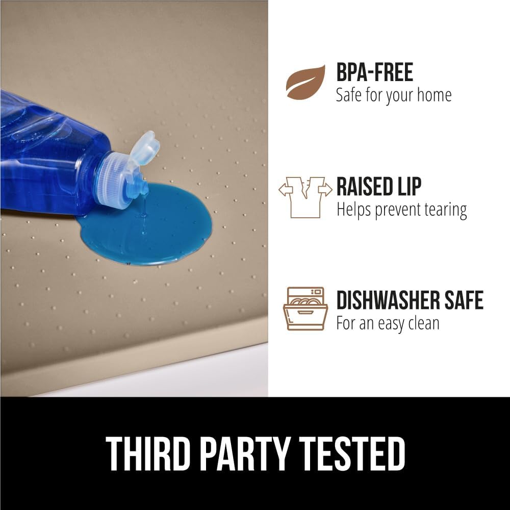 GORILLA GRIP Waterproof Silicone Under Sink Mat with Raised Lip for Kitchen and Bathroom, Cabinet Shelf Liner Stay in Place Mats Dishwasher Safe Drawer Liner, Organizer Tray, 15 x 22 in, Beige