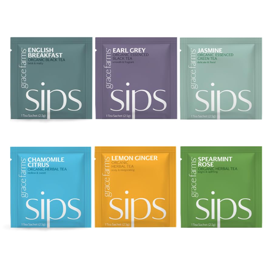 Grace Farms Tea Variety 108 Count Envelopes | Black, Green, and Herbal Individually Wrapped Tea Bags (6 flavors × 18 each) | Fair Trade, USDA Organic, Kosher Tea Variety Pack