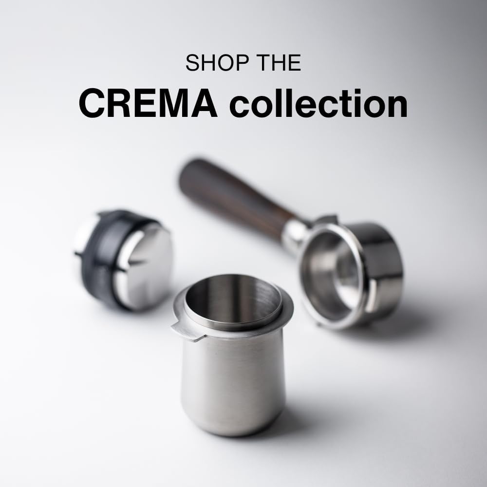 Crema Coffee Products 54mm Dosing Cup | Compatible with Breville Portafilters etc | Durable 100% Stainless Steel | Built-In Grinder Tab for Easy Transfer | Sleek, Mess-Free Design | Black Finish