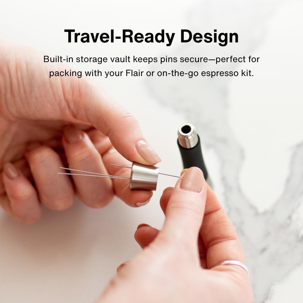 Crema Coffee Products Weiss Distribution Technique (WDT) Tool | Even Coffee Ground Distribution for Better Extraction | Stainless Steel with Silicone Grip | Includes 6 Pins & Storage Vault | Silver