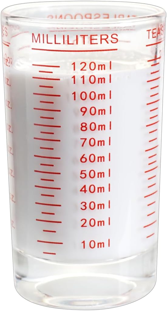 BCnmviku Measuring Cup Shot Glass 4 Ounce/120ML Liquid Heavy High Espresso Glass Cup Black Line (1, Red)