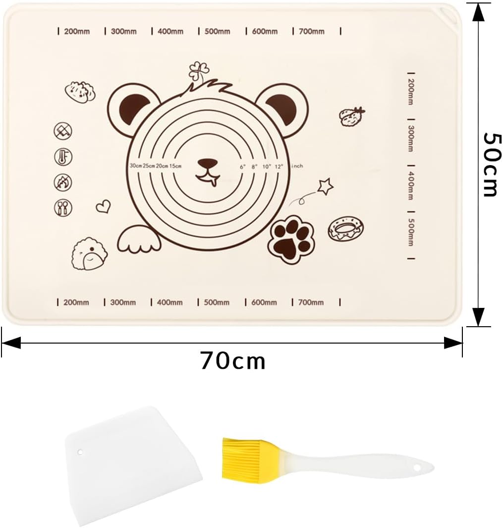 Little Bear Pastry Mat Set:Silicone Pastry Mat with Cake Scraper Rolling Pin Pastry Brush for Baking (standard, count, 4)
