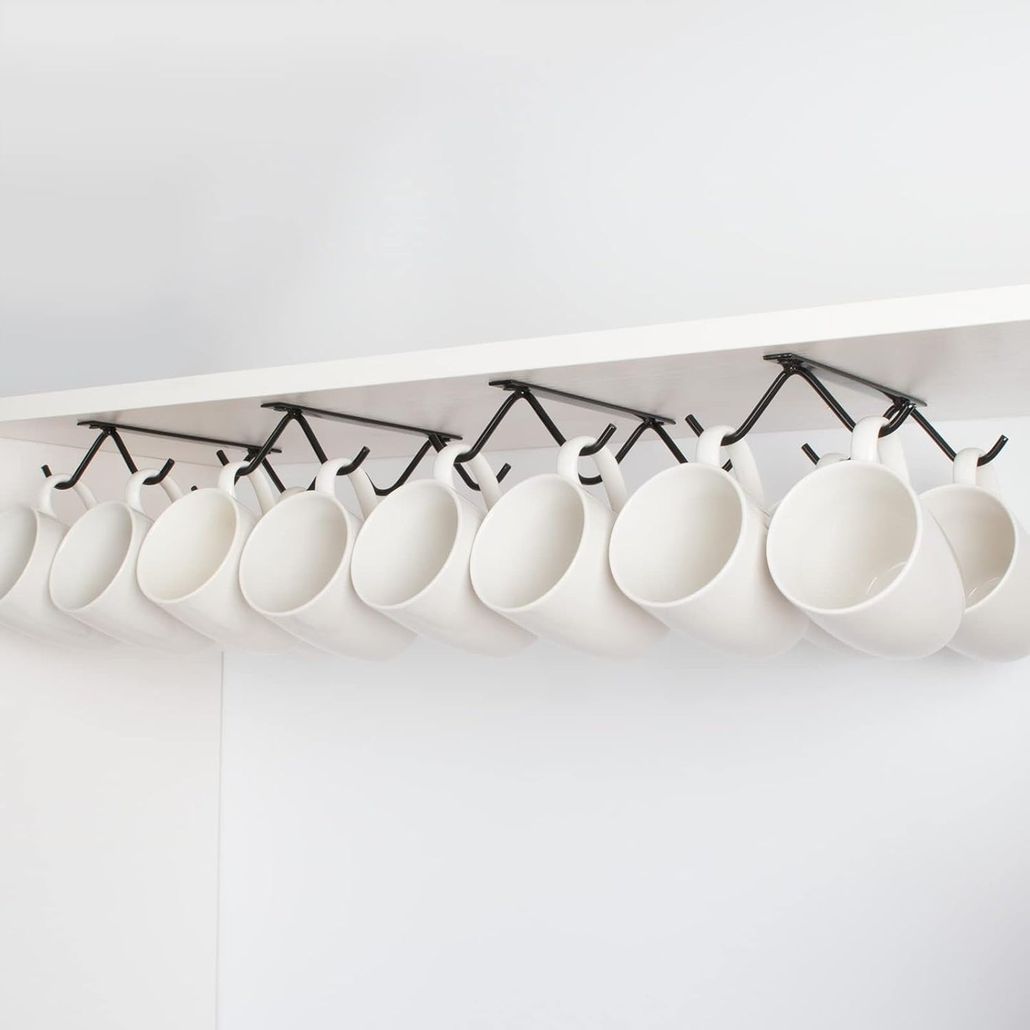 Cabinet Hook Mug Holder - Hanging Coffee Cup Rack for Kitchen, Under Cabinets Metal Hangers Organizer Shelf Storage Utensil (Black)