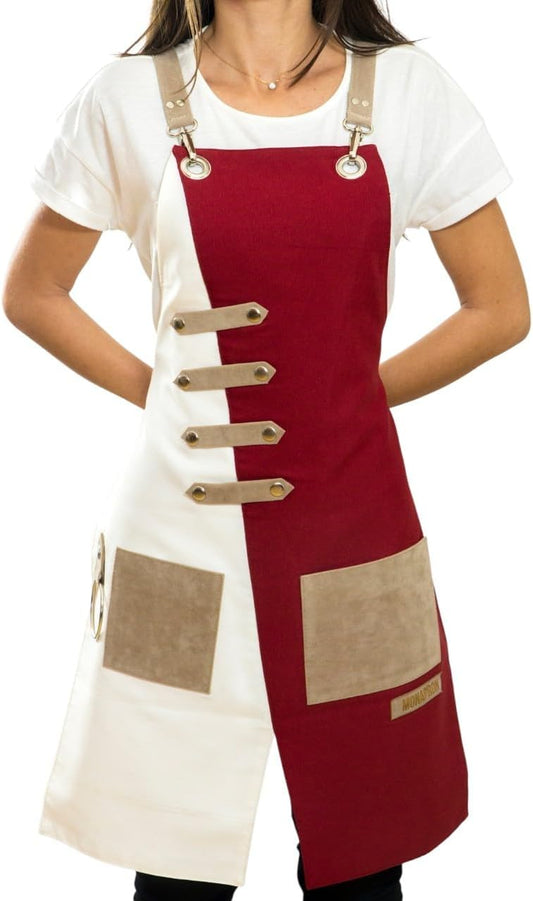 Apron for Women and Men Waterproof Canvas Extra Pocket for Chef Barista Gardening BBQ Grilling Crossback Unisex