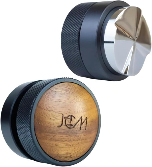 53mm Espresso Distributor, Distribution Tool Aluminum Alloy, Stainless Steel and Walnut Wood Cap, Adjustable Height Leveler for 54mm Portafilters, Espresso Coffee Accessories