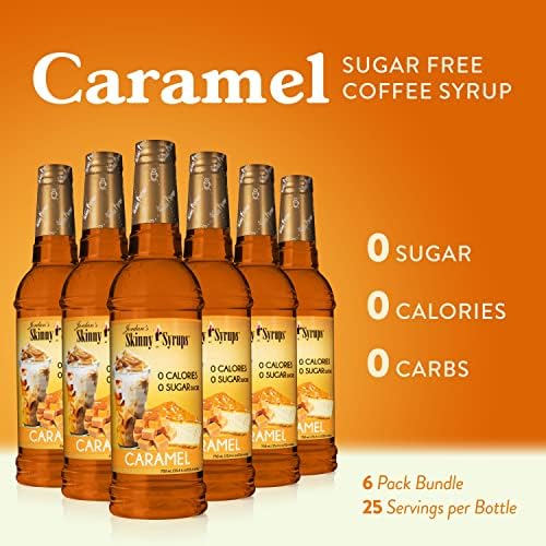 Jordan's Skinny Syrups Sugar Free Coffee Syrup, Caramel Flavor Drink Mix, Zero Calorie Flavoring for Chai Latte, Protein Shake, Food & More, Gluten Free, Keto Friendly, 25.4 Fl Oz, 6 Pack